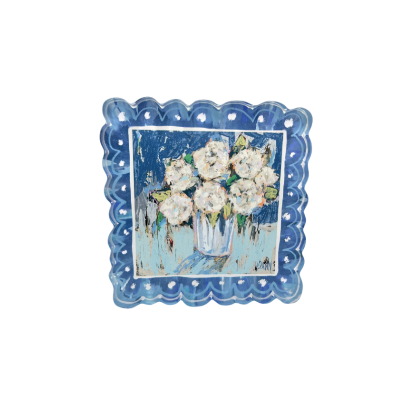 Lauren Dunn Scalloped Blue Hydrangea Acrylic Block