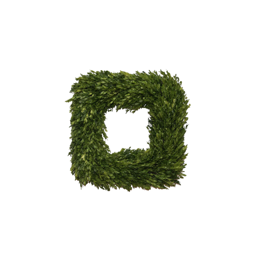 Fig and Dove Square Boxwood Wreath