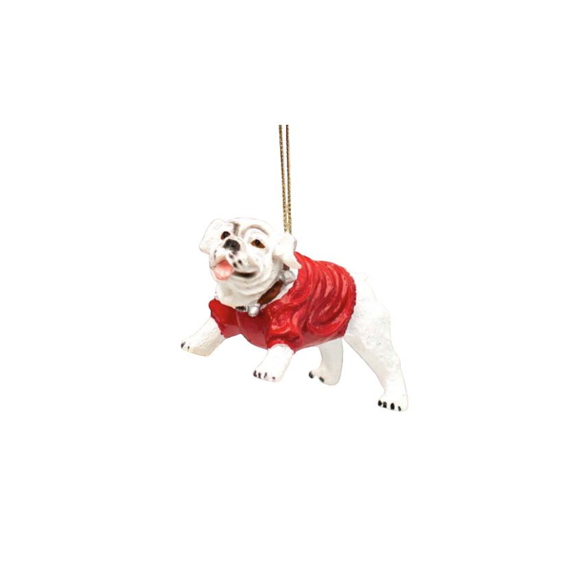 Bulldog Ornament White/Red 4"
