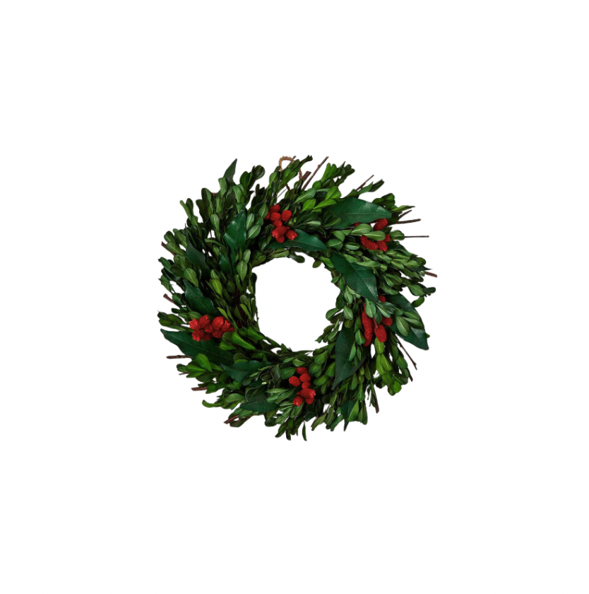 Wreath with Preserved Natural Dried Boxwood Leaves with Alnus and Pear Leaf