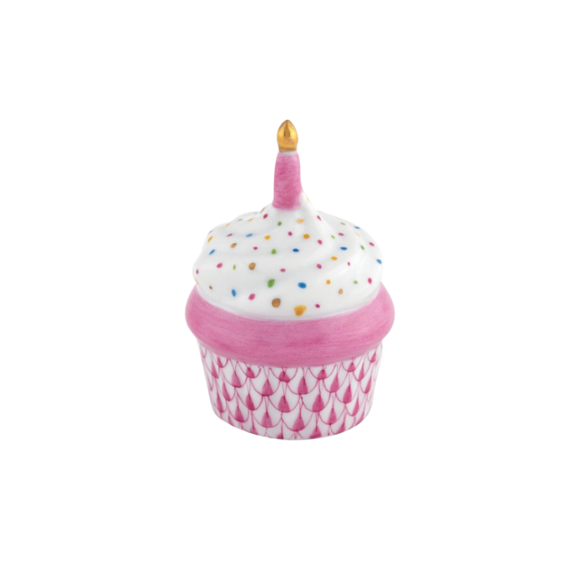 Herend Cupcake with Candle - Raspberry