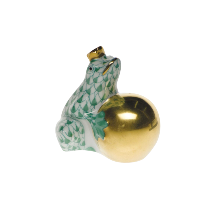 Herend Frog with Crown - Green
