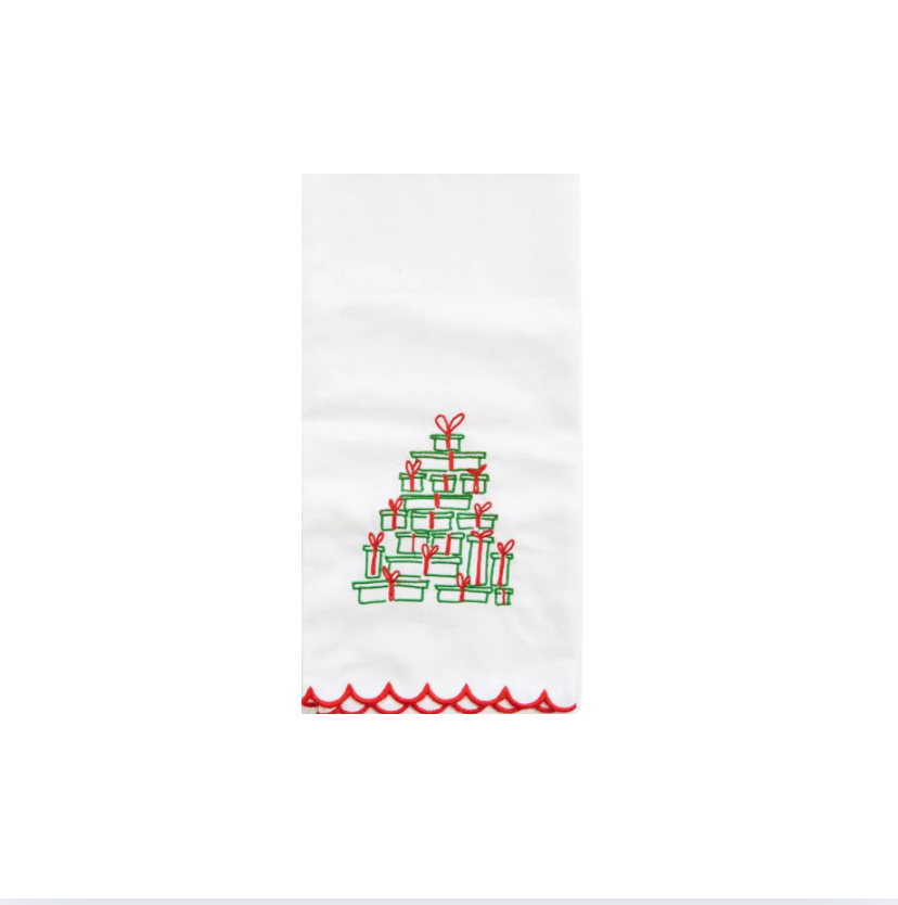 Pomegranate Christmas Tree of Gifts Tea Towel