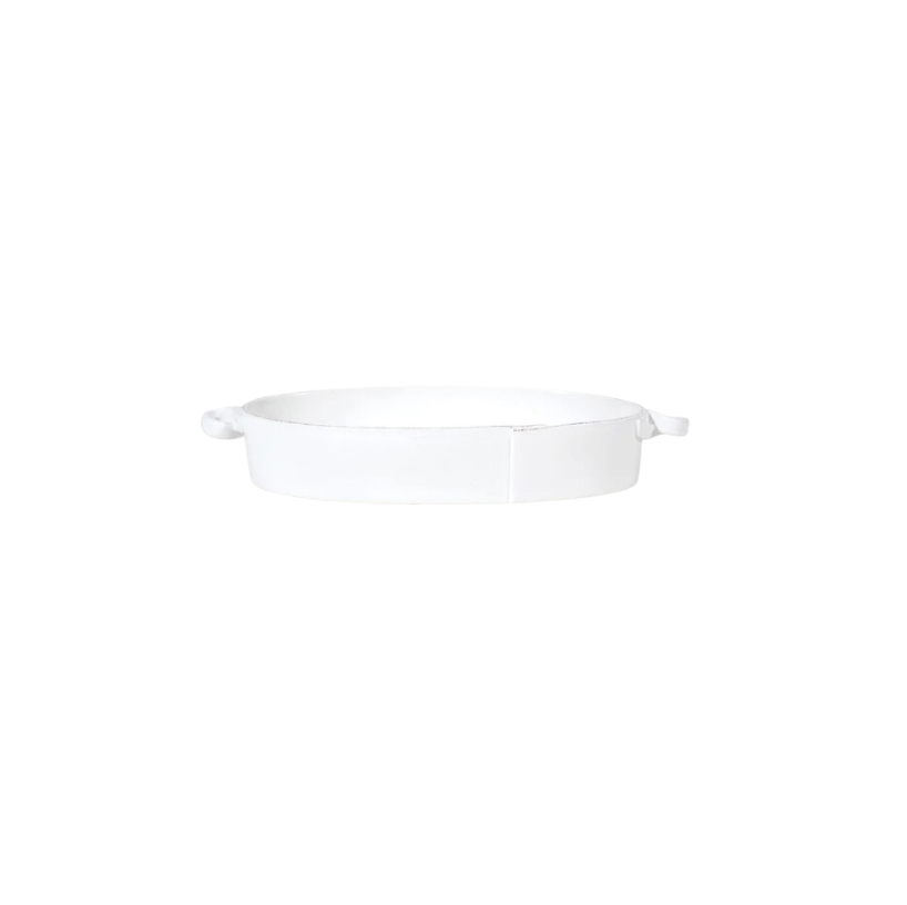 Vietri Lastra White Handled Oval Baker