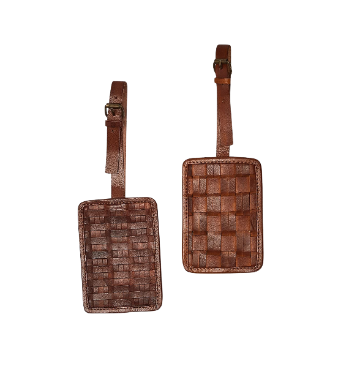 Chestnut Woven Leather Luggage Tag