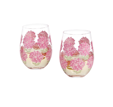 Pink Hydrangea Stemless Wine Glass