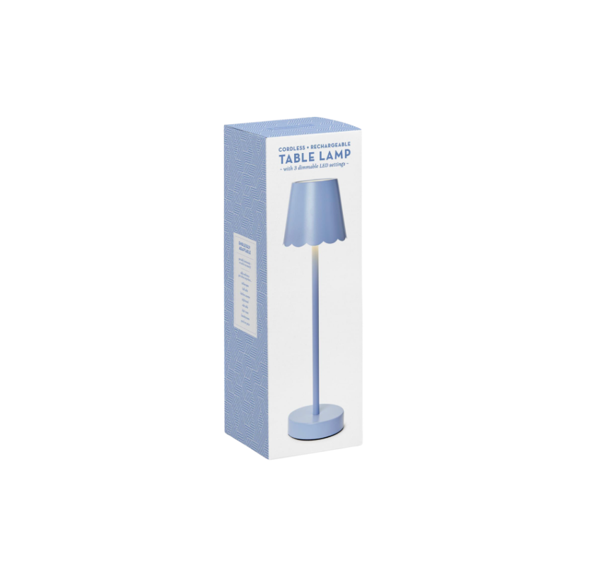 Blue LED Portable Cordless Table Lamp with Scalloped Edge Shade in Gift Box