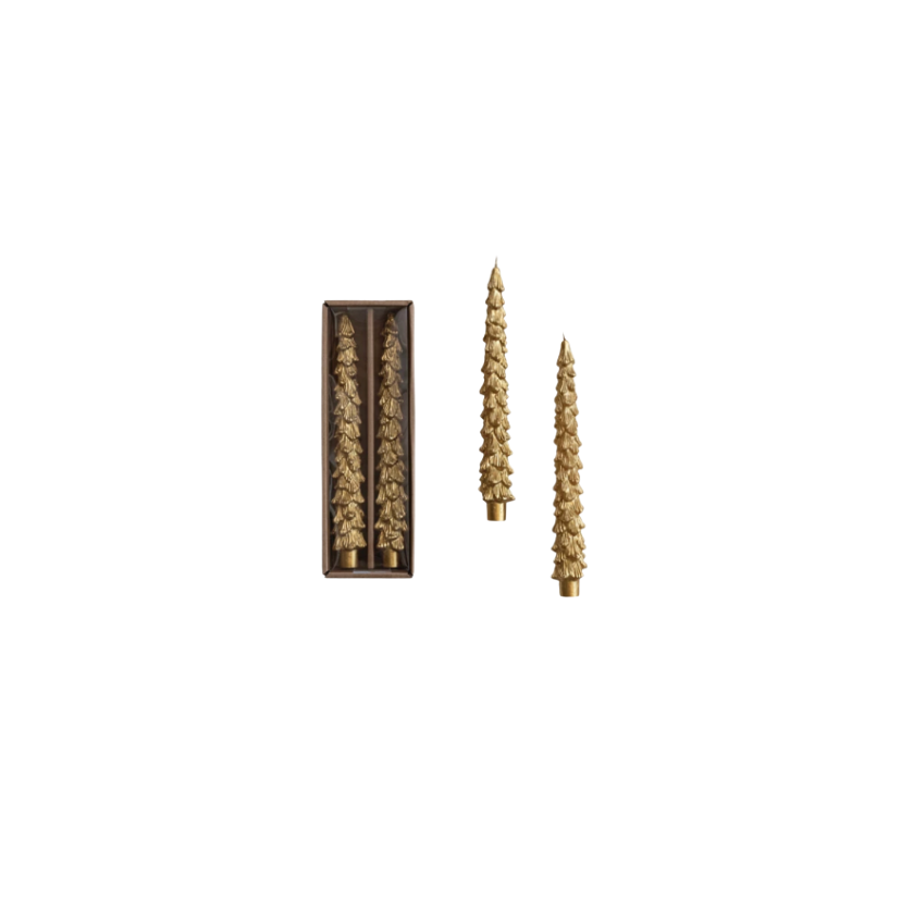 Unscented Gold Tree Shaped Taper Candles in Box
