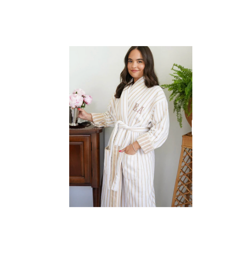 Weezie Sand Plush Long Patterned Robe