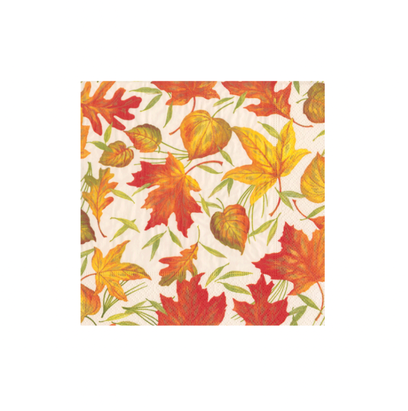 Caspari Woodland Leaves Ivory Cocktail Napkin