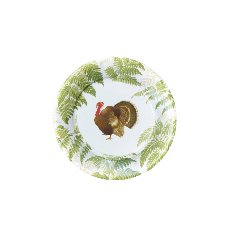 Caspari Turkey Among Ferns Paper Salad & Dessert Plates