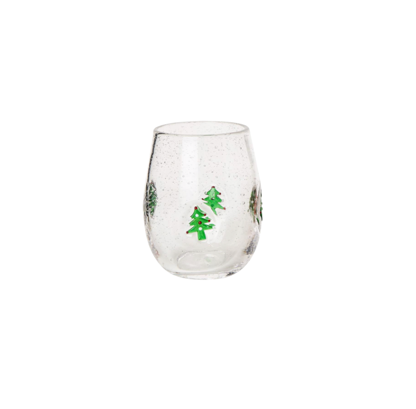Holiday Cheer Clear Stemless Wine Glass - Tree