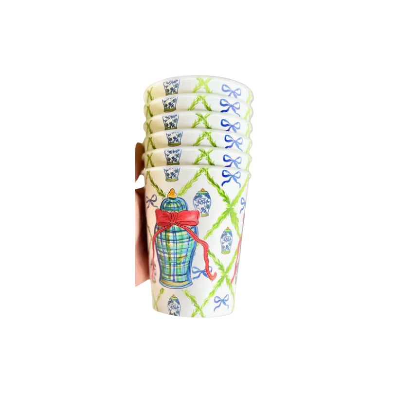 Plaid Ginger Jars with Bows - Set of 6