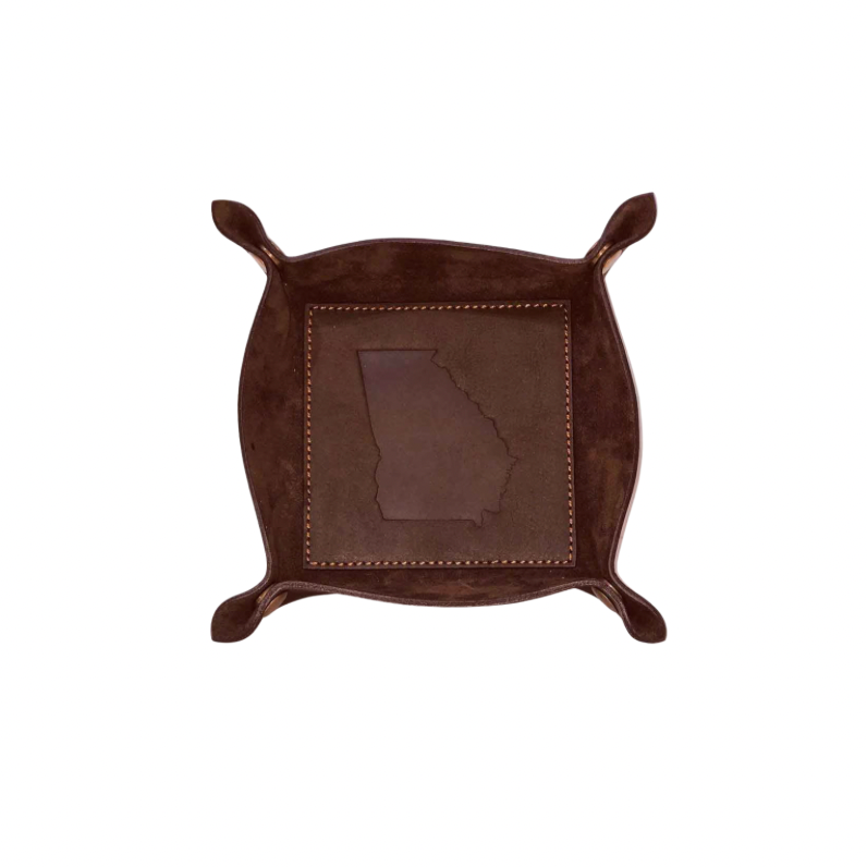 Georgia Leather Embossed Valet Tray - Dark Brown