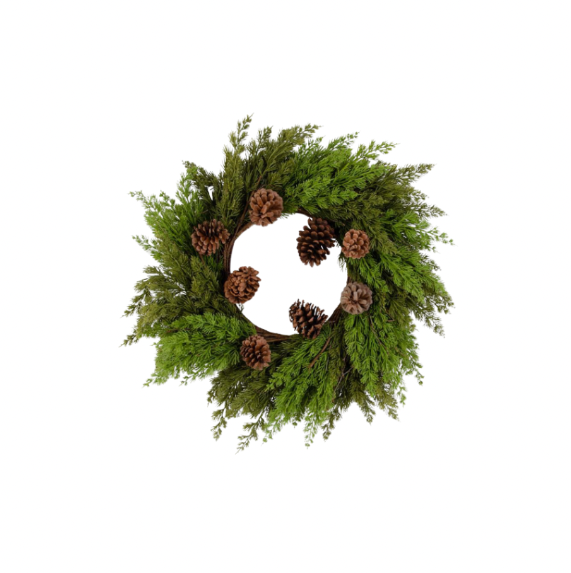 26 Inch Real Touch Cedar Pine Wreath w/Twigs and Pinecones on Vine