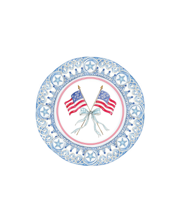 Handpainted Patriotic Plate Light Blue Crossed Flags with Bow Posh Die-Cut Placemat