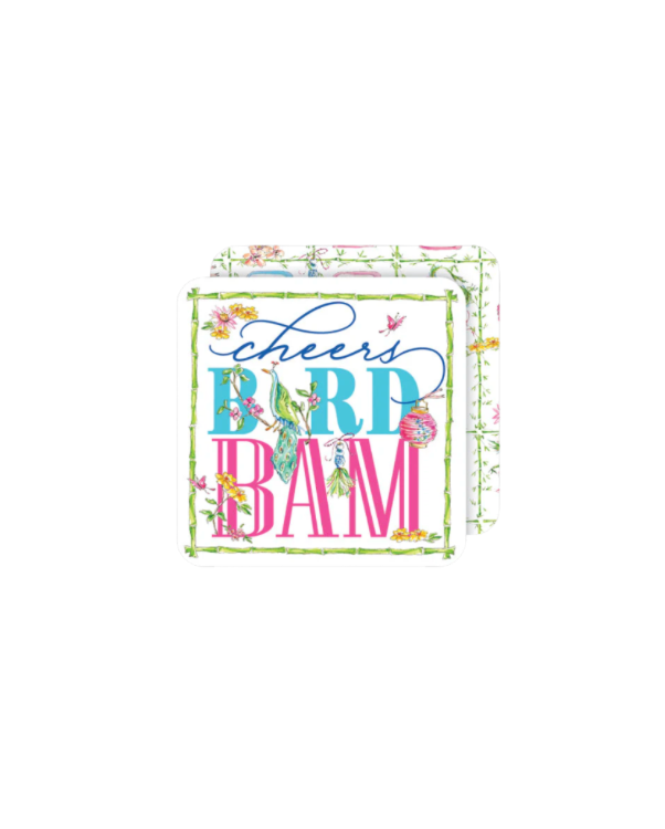 Cheers Bird Bam Green Bamboo Mahjong Square Coaster