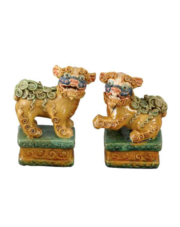 Pair of Petite Foo Dog in Green & Tan