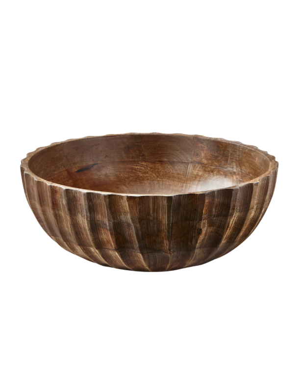 Large Fluted Wood Bowl