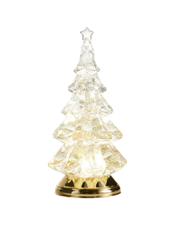12" Lighted Gold Swirling Glitter Tree
