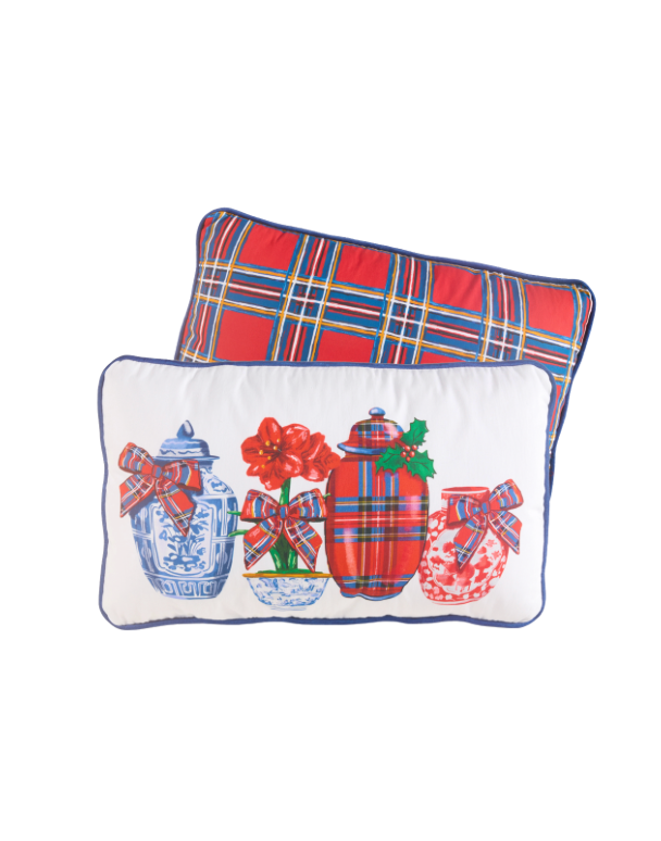 20" Dressed In Plaid Chinoiserie Lumbar Pillow