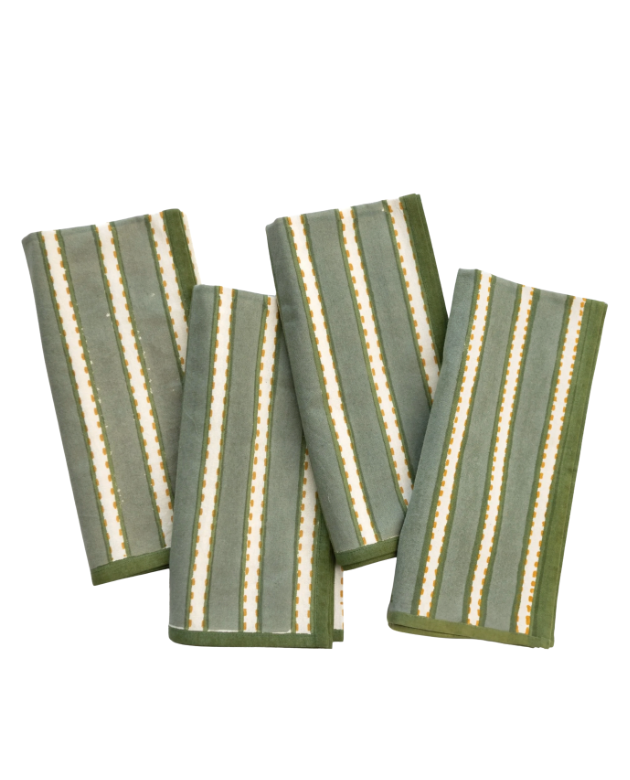 Pomegranate Dotted Stripe Green Napkin | Set of 4