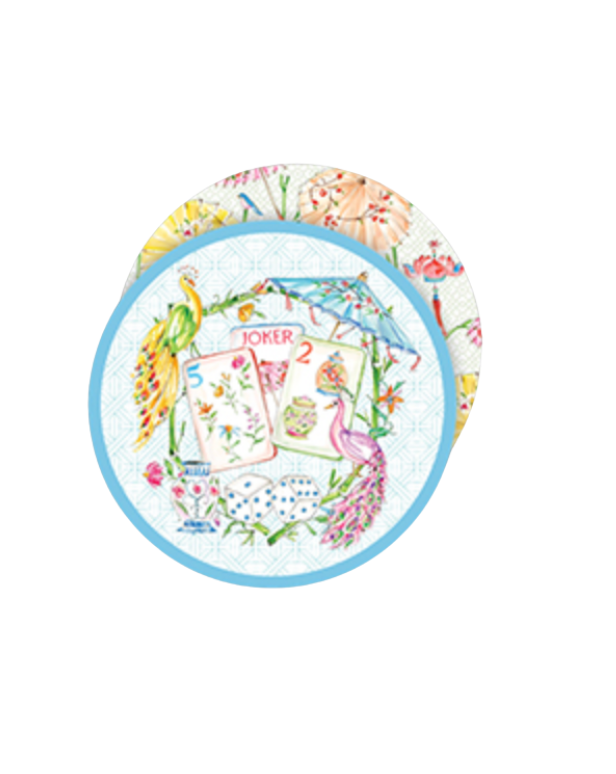 Mahjong Tiles with Colorful Peacocks Paper Coasters
