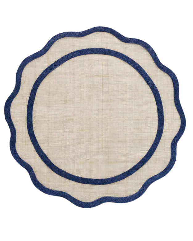 Pomegranate Dark Blue Scalloped Rice Paper Placement - Set of 4