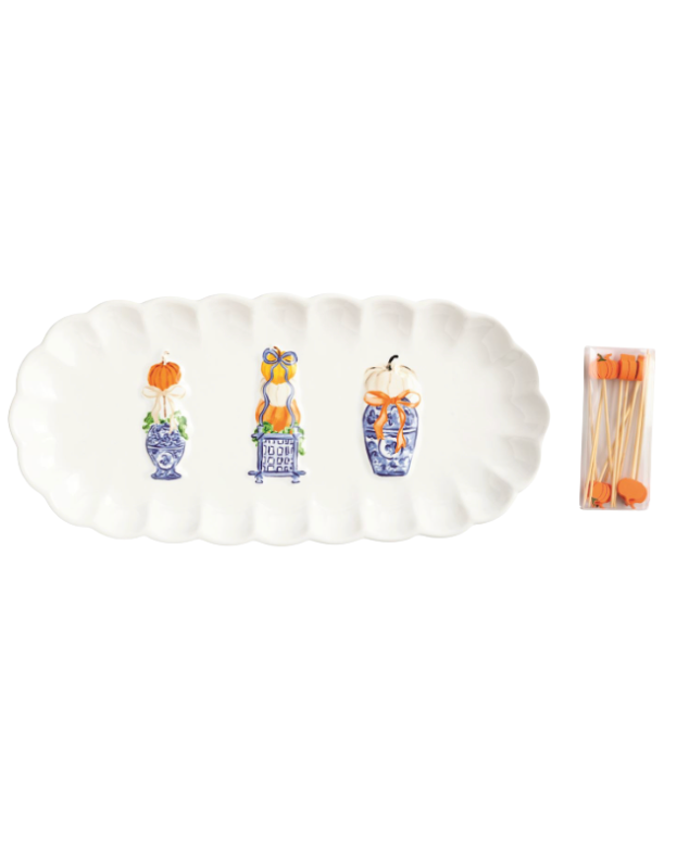 Pumpkin Topiary Tray & Toothpick Set