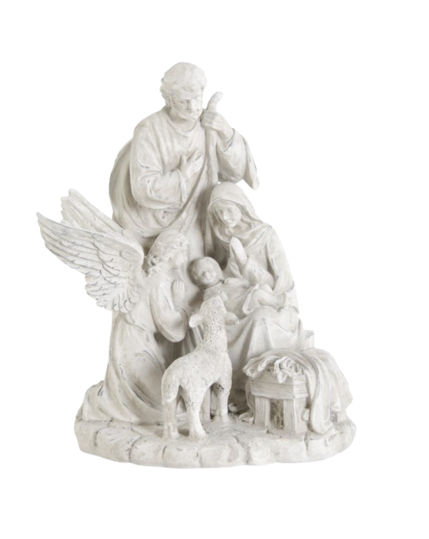 Gray Resin Nativity with Sheep & Angel