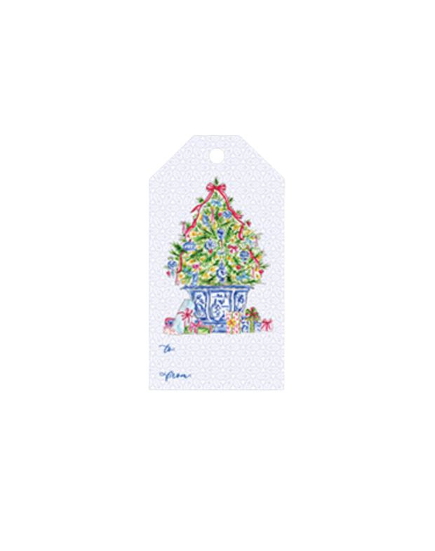 Christmas Tree with Blue Chinoiserie Ornaments Gift Tag