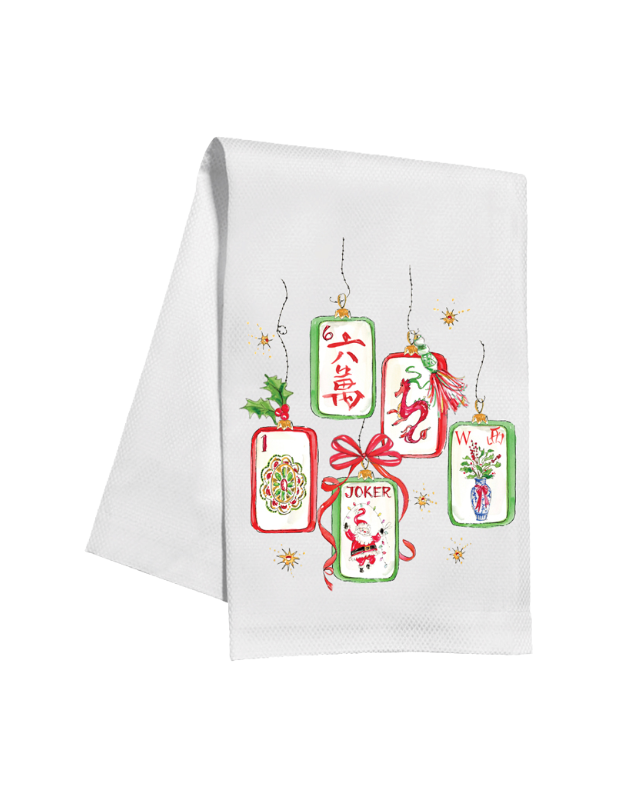 Red and Green Hanging Mahjong Tile Ornaments Kitchen Towel