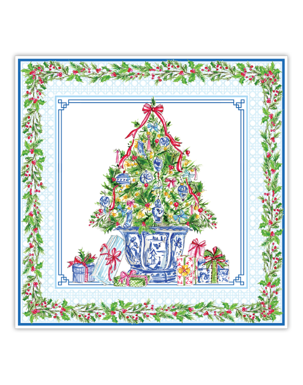 Christmas Tree with Blue Chinoiserie Ornaments Square Placemat