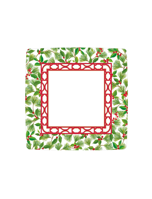 Knots And Greenery White Sq Square Dinner Plates