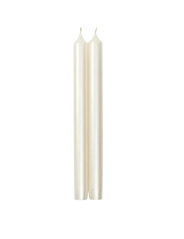 White Pearlescent 10" Crown Candles, 1 pair