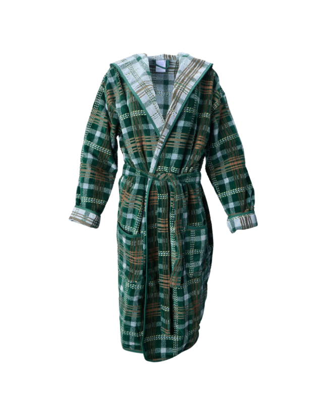 Weezie Men's Plush Robe - Green Plaid