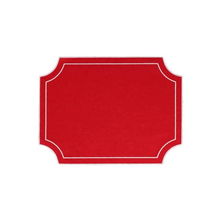 Vietri Tessuti Red Rectangular Placemats With White Stitching