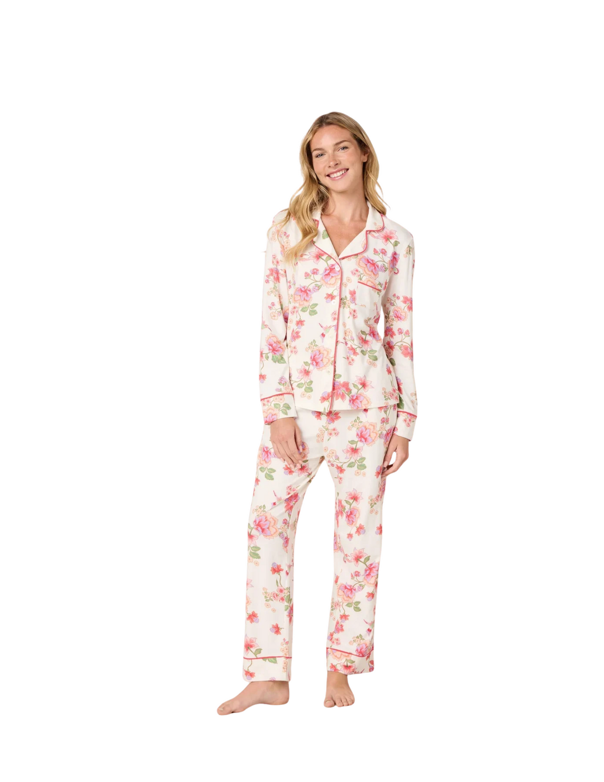 Cat's Pajamas Wing and Bloom Pima Knit Long-Sleeved Pajama