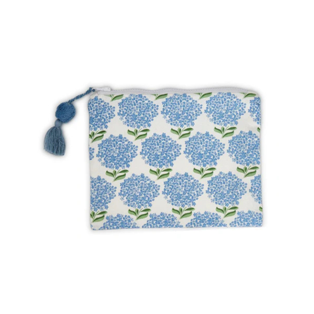 Hydrangea Multipurpose Pouch with Lining and Pom Pom Zipper Pull