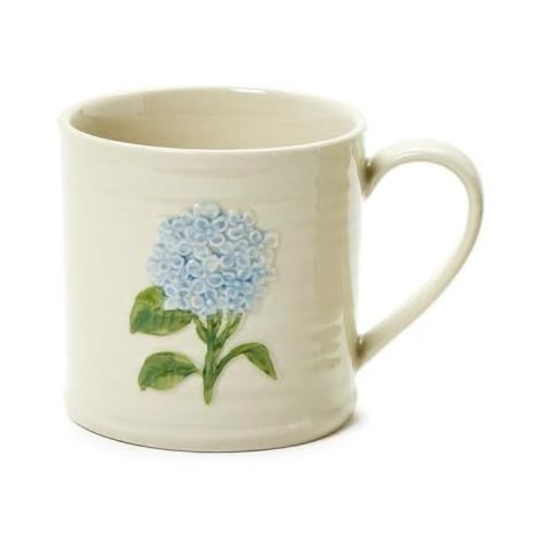 Hydrangea Mug with Embossed Hand-Painted Flower