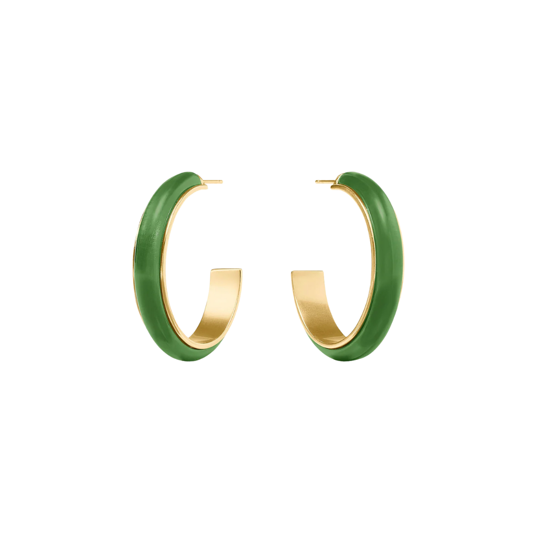 Julie Vos Carnaby Hoop- Gold and Acrylic- Palmetto Green