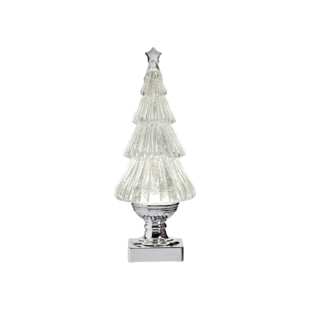 Lighted Flat Tree with Silver Swirling Glitter - 12.25"