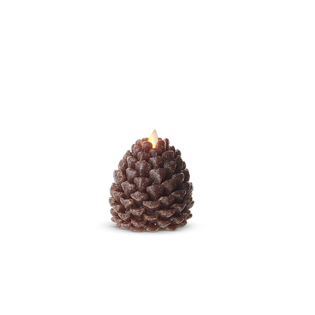 4"x4" Moving Flame Frosted Brown Pinecone Candle