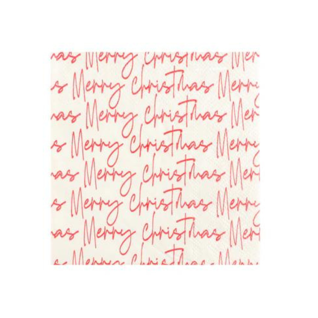Merry Christmas Script Beverage Napkin