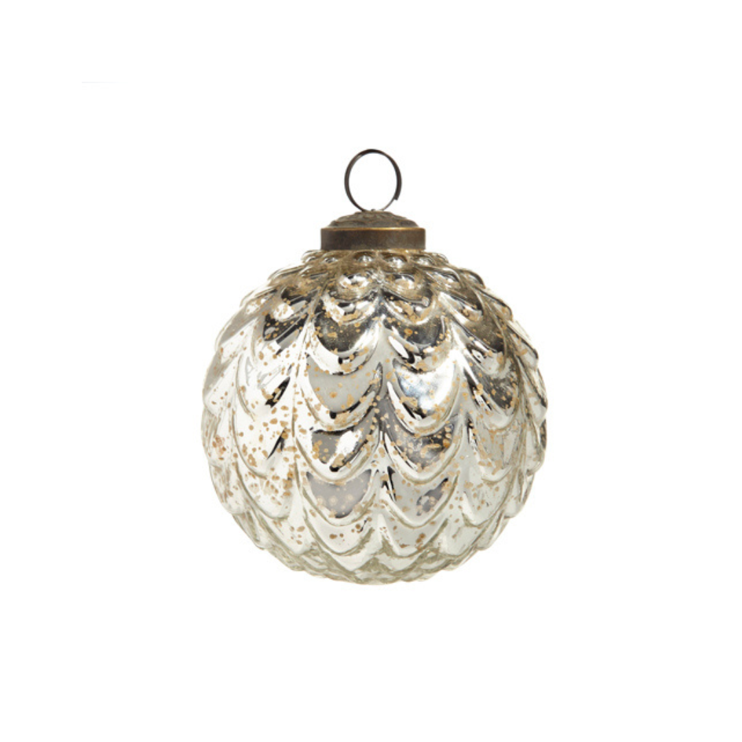 Silver Scalloped Ball Ornament