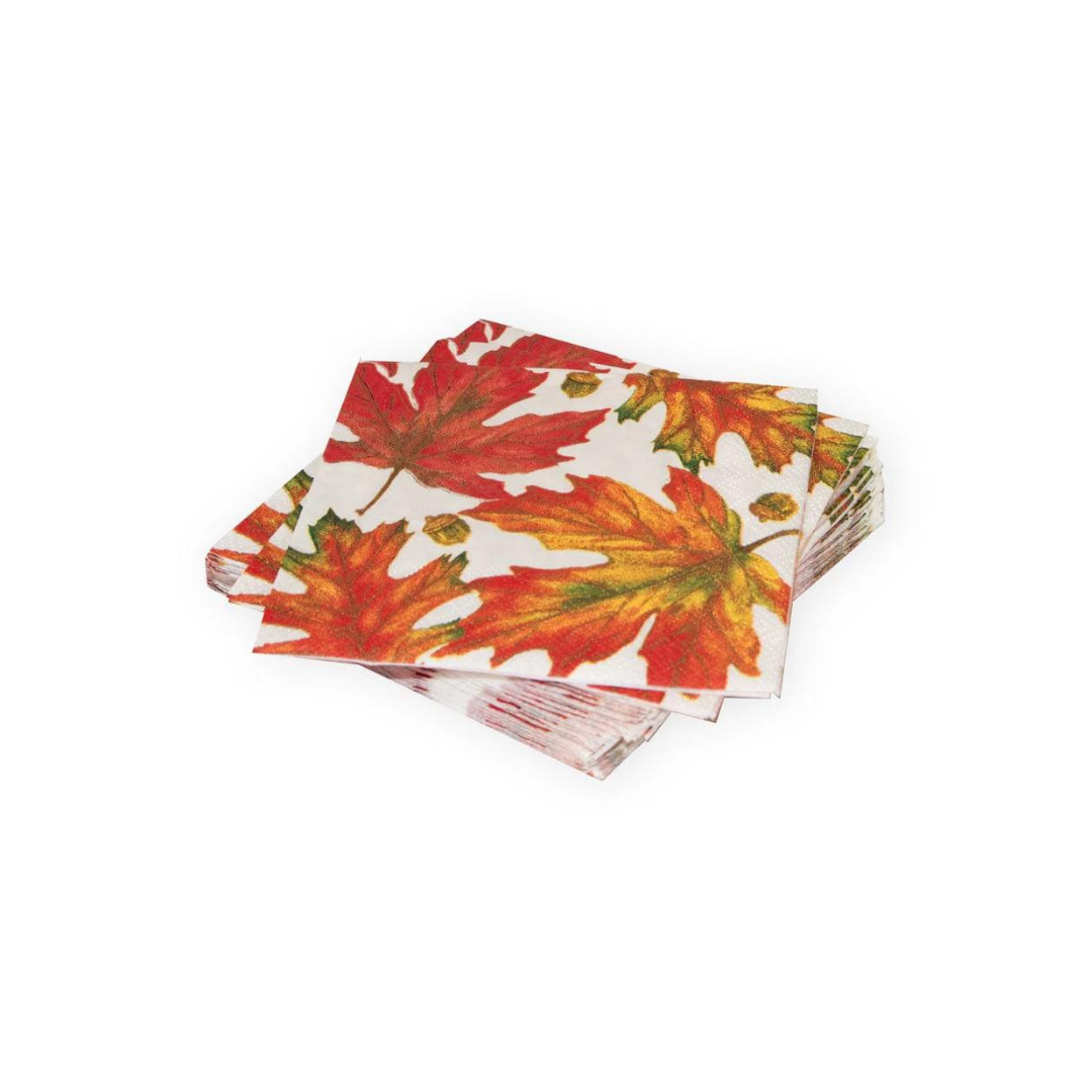 Caspari Autumn Hues White Cocktail Napkins