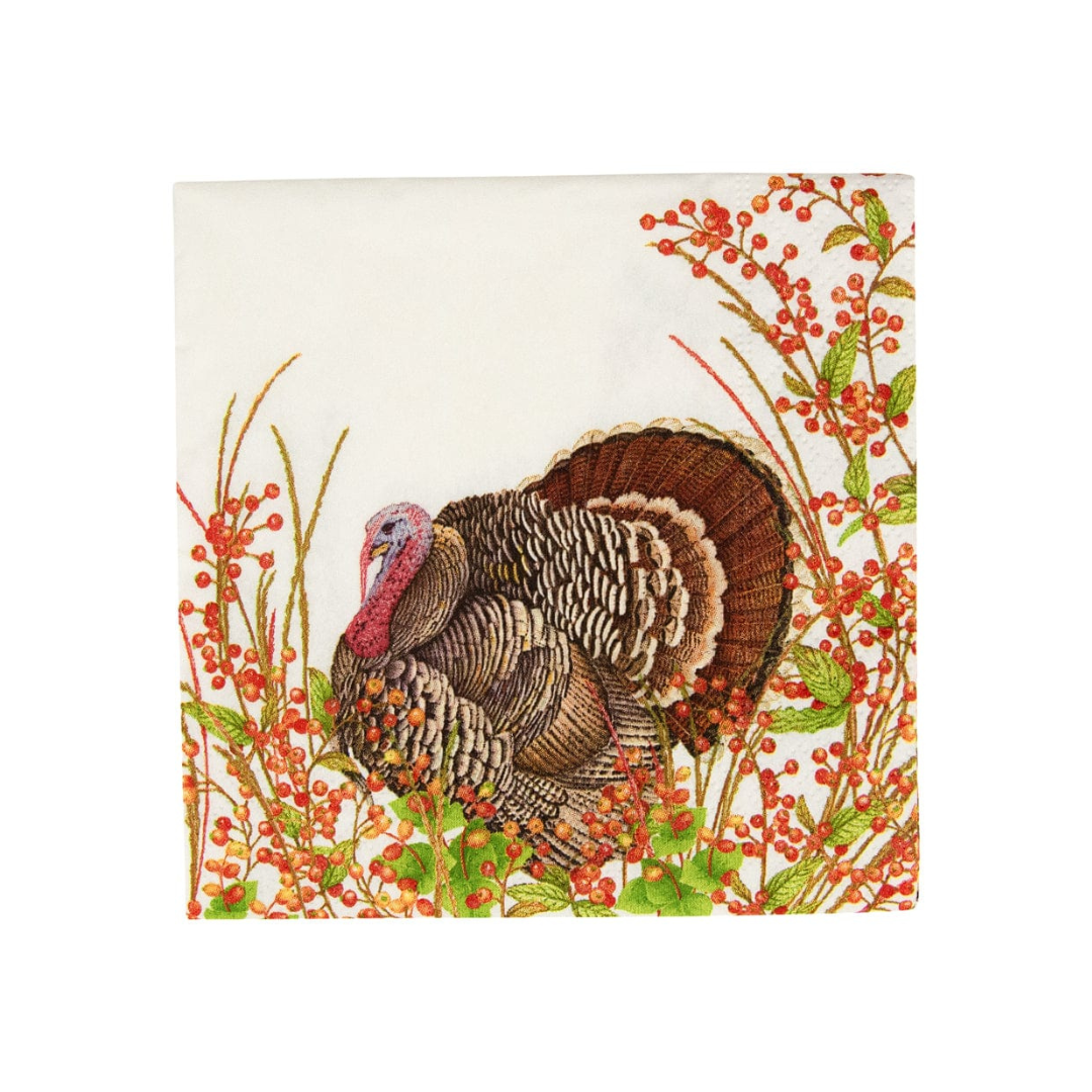 Caspari Turkey And Berries Cocktail Napkins