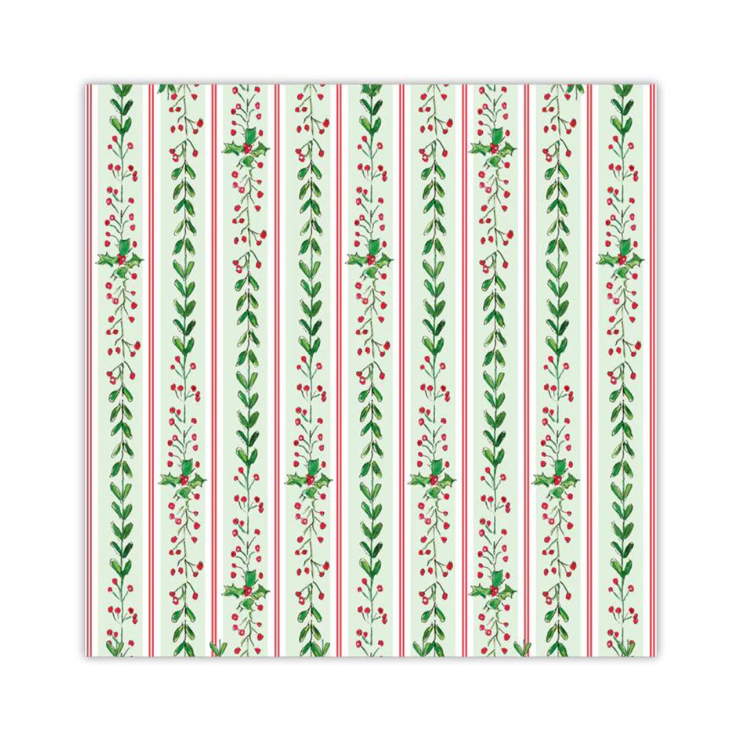 Greenery with Holly Berries Stripe Pattern Square Placemats