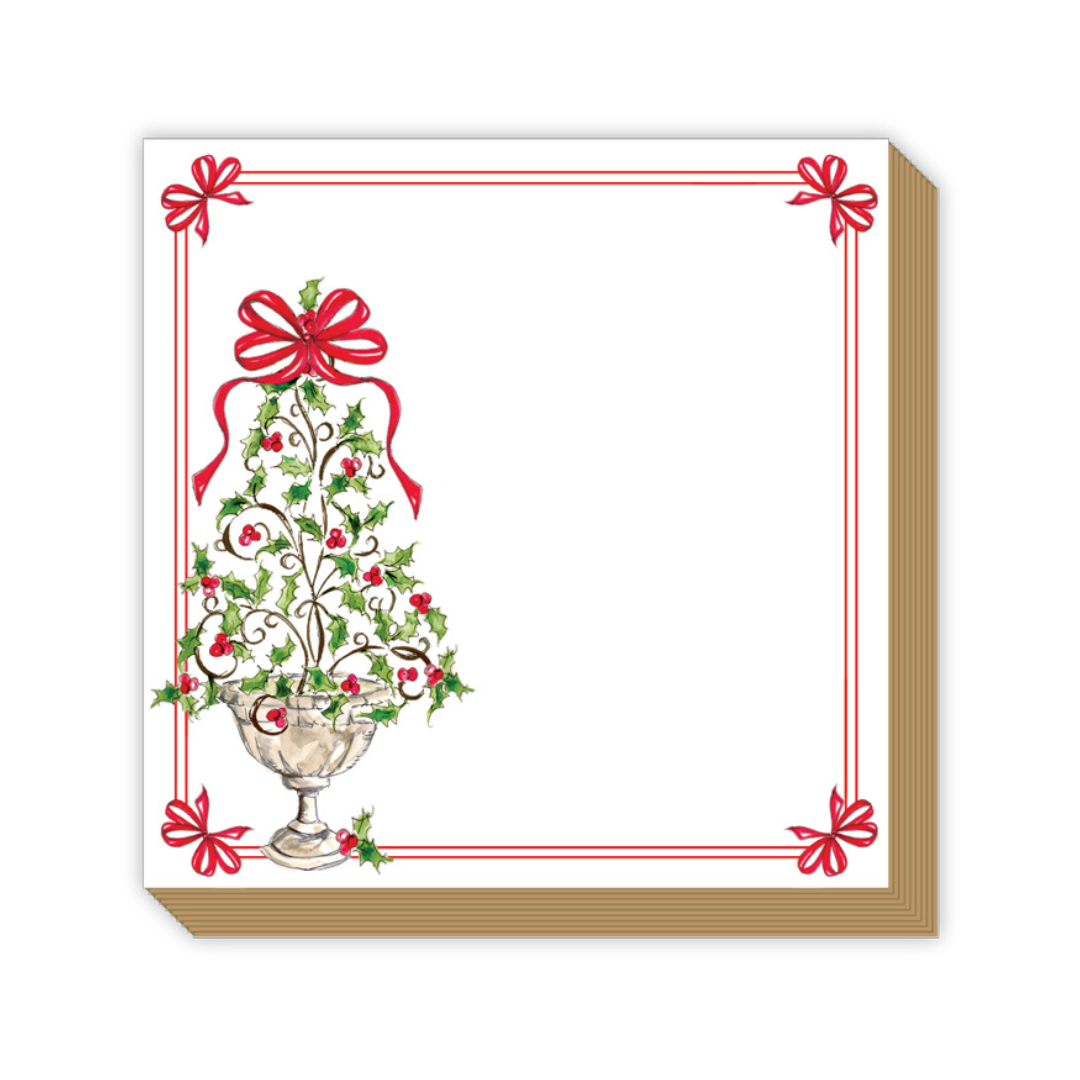 Holly Topiary with Red Bow Luxe Notepad