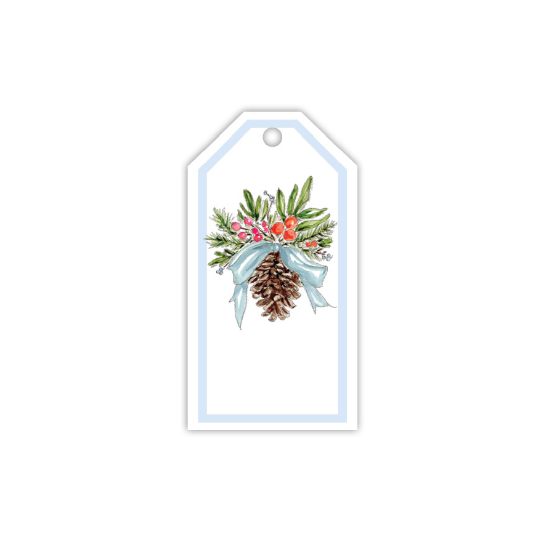 Gift Tag - Christmas Citrus Bow with Pine Cones